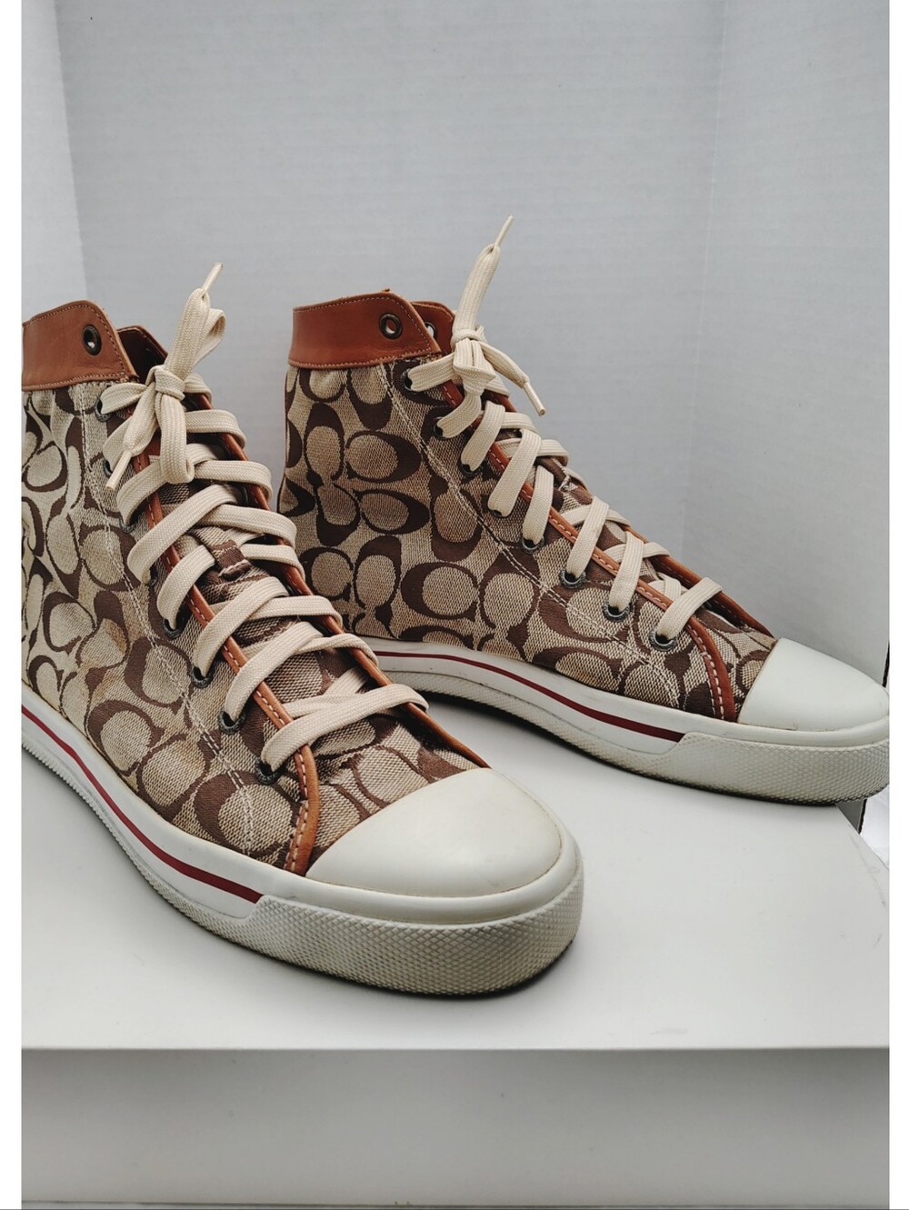 COACH 'Bianca' Women's Hi-Top Fashion Sneakers - Brown & Tan w/Brown Trim - 8 - Picture 3 of 7